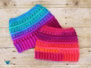 crochet messy bun beanie with textured stitches