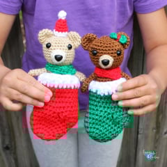 crochet mini bear amigurumi in stockings