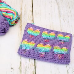 crochet zipper pouch in hearts print tapestry crochet