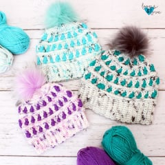 crochet beanies in colorful stitches and different sizes
