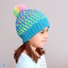 colorful crochet beanie worn by a girl