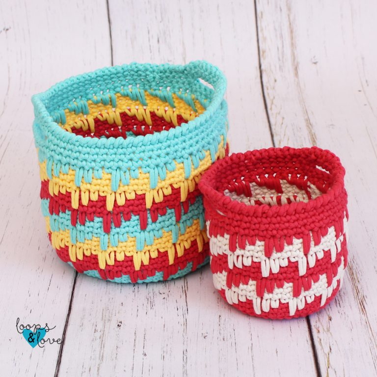 Spike Stitch Baskets - Free Crochet Pattern Loops & Love Crochet