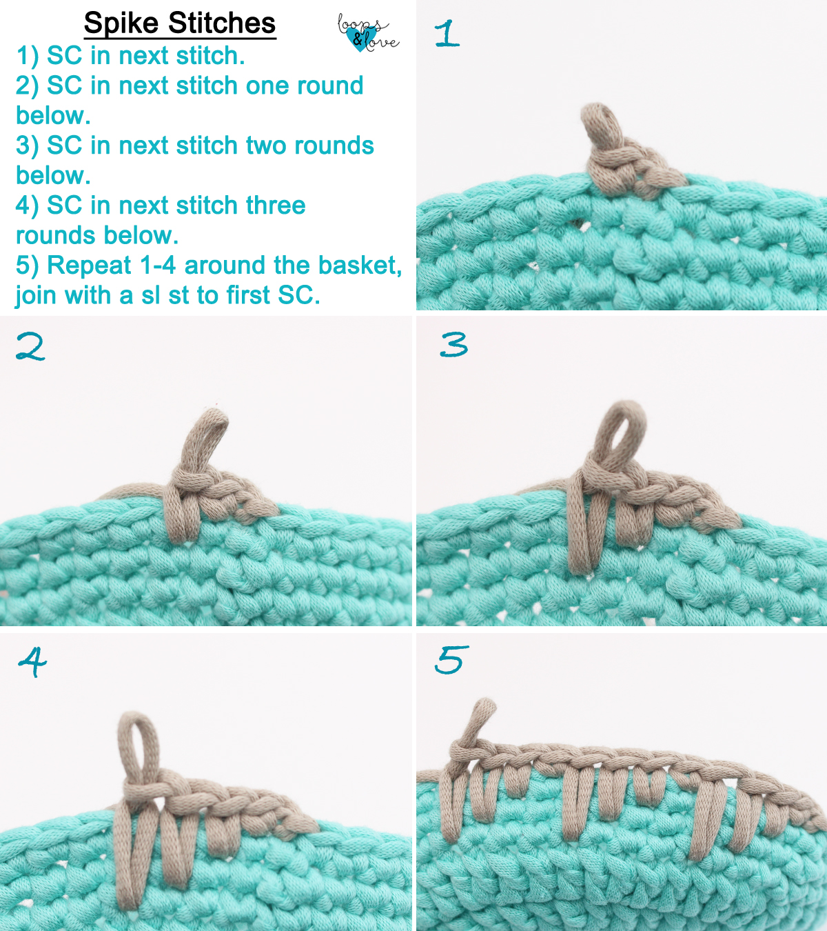 Spike Stitch Baskets Free Crochet Pattern Loops & Love Crochet