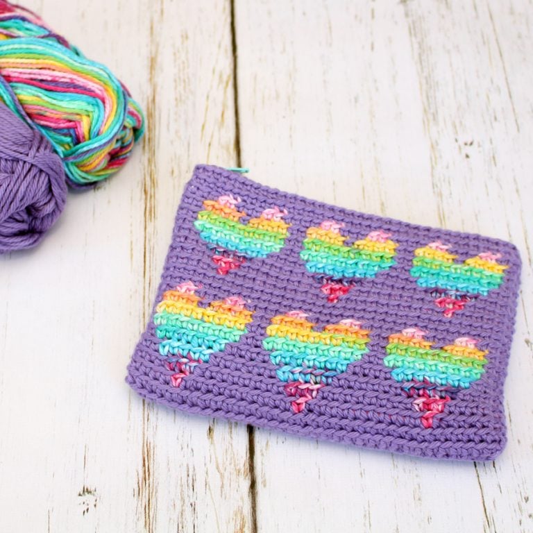 Rainbow Hearts Pouch - Free Crochet Pattern