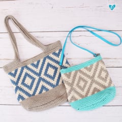 tapestry crochet tote bag with diamond print