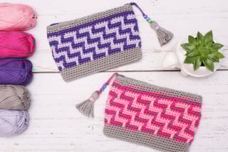 zig zag print crochet zipper pouches