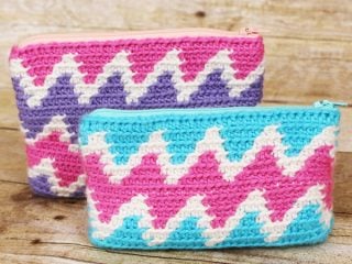 tapestry crochet zip up pouch