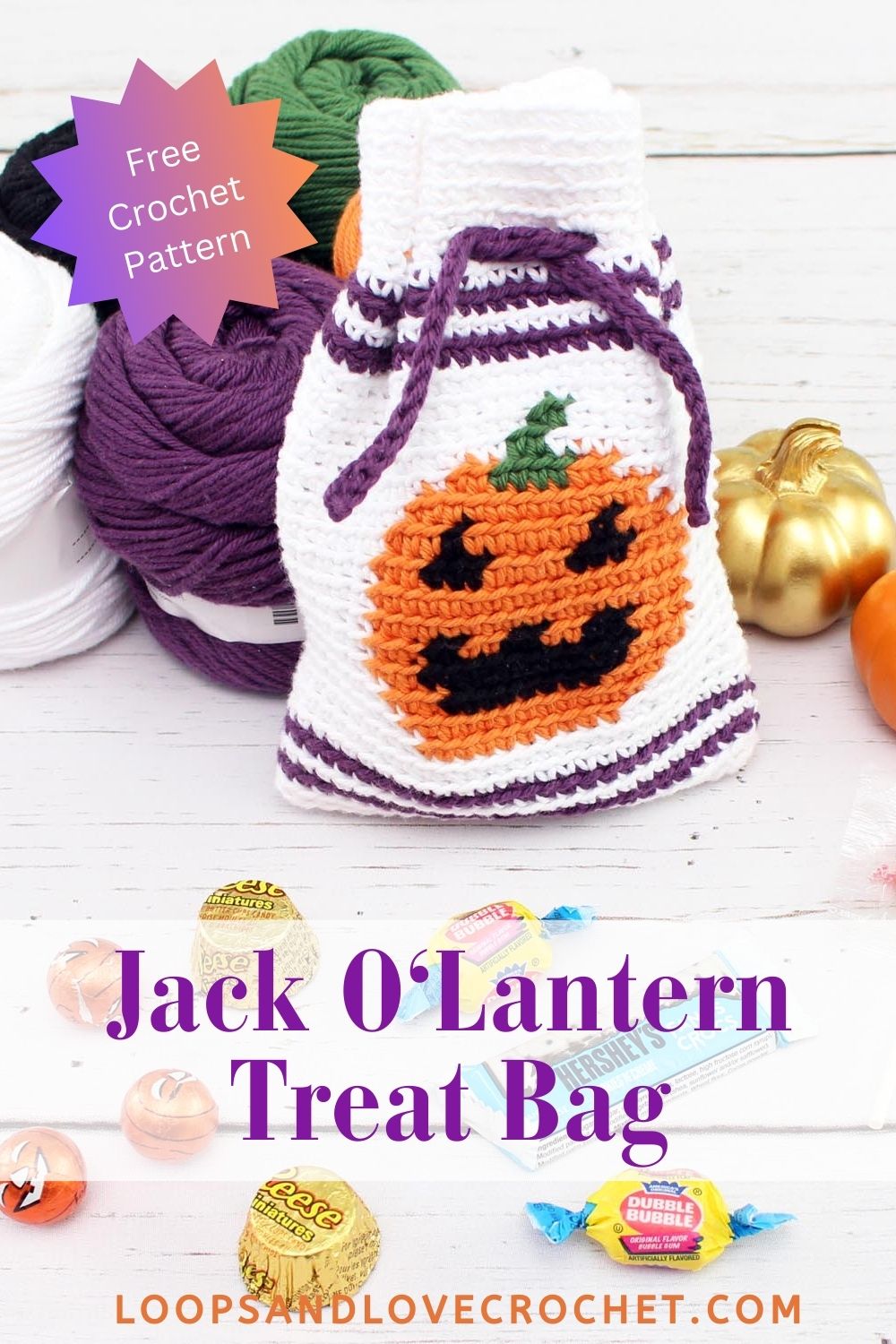 Free Crochet Jack-o'-Lantern Bag Loops &amp; Love Crochet
