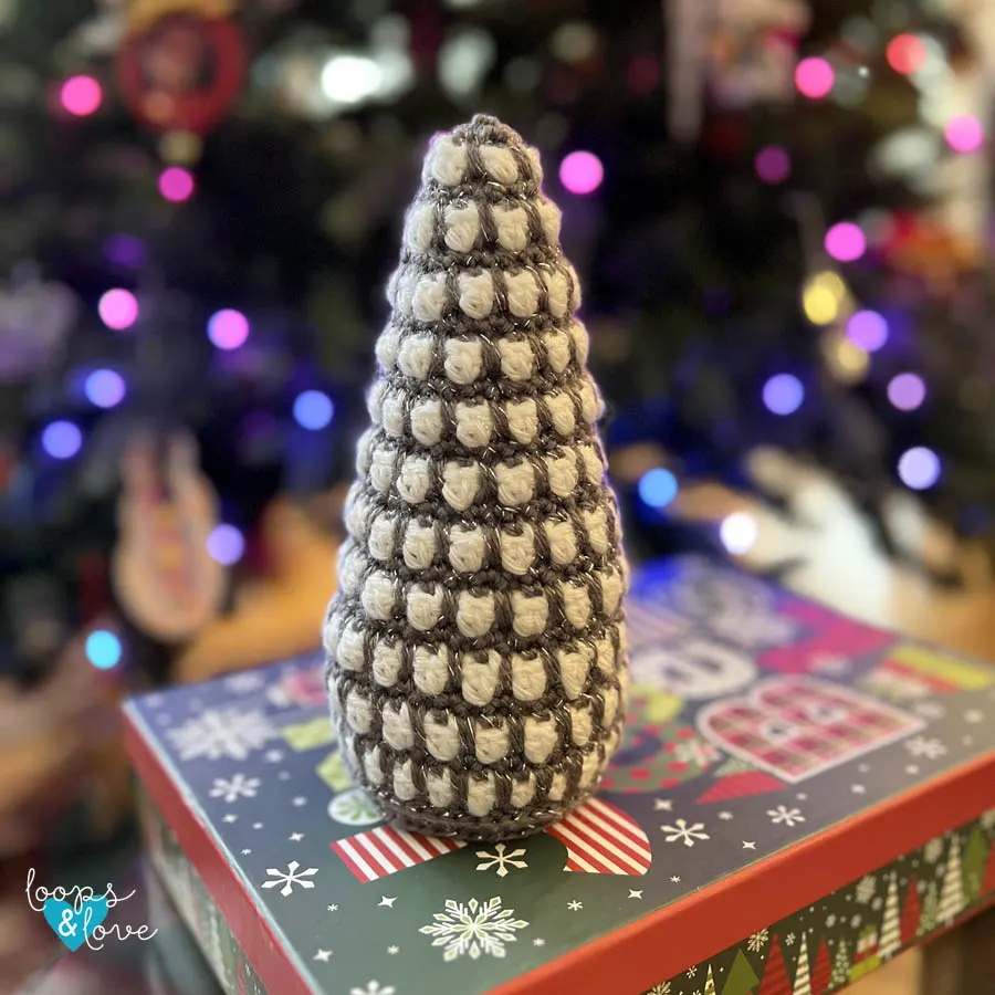 white and silver crochet Christmas tree
