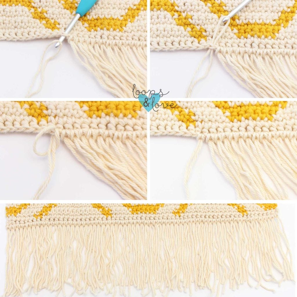 step by step photos for adding a crochet fringe