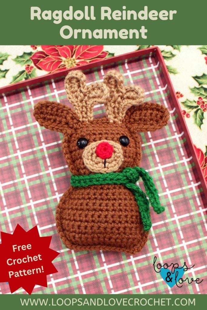 ragdoll reindeer ornament in a festive box