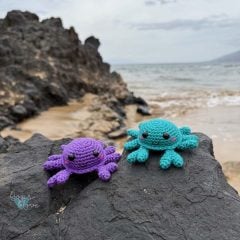 mini crochet crabs on the beach