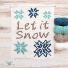 crochet let it snow winter wall hanging