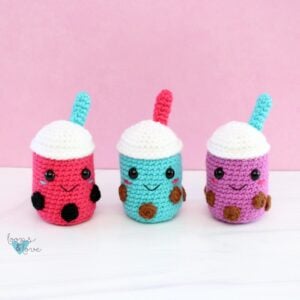 small crochet boba bubble tea in bright colors
