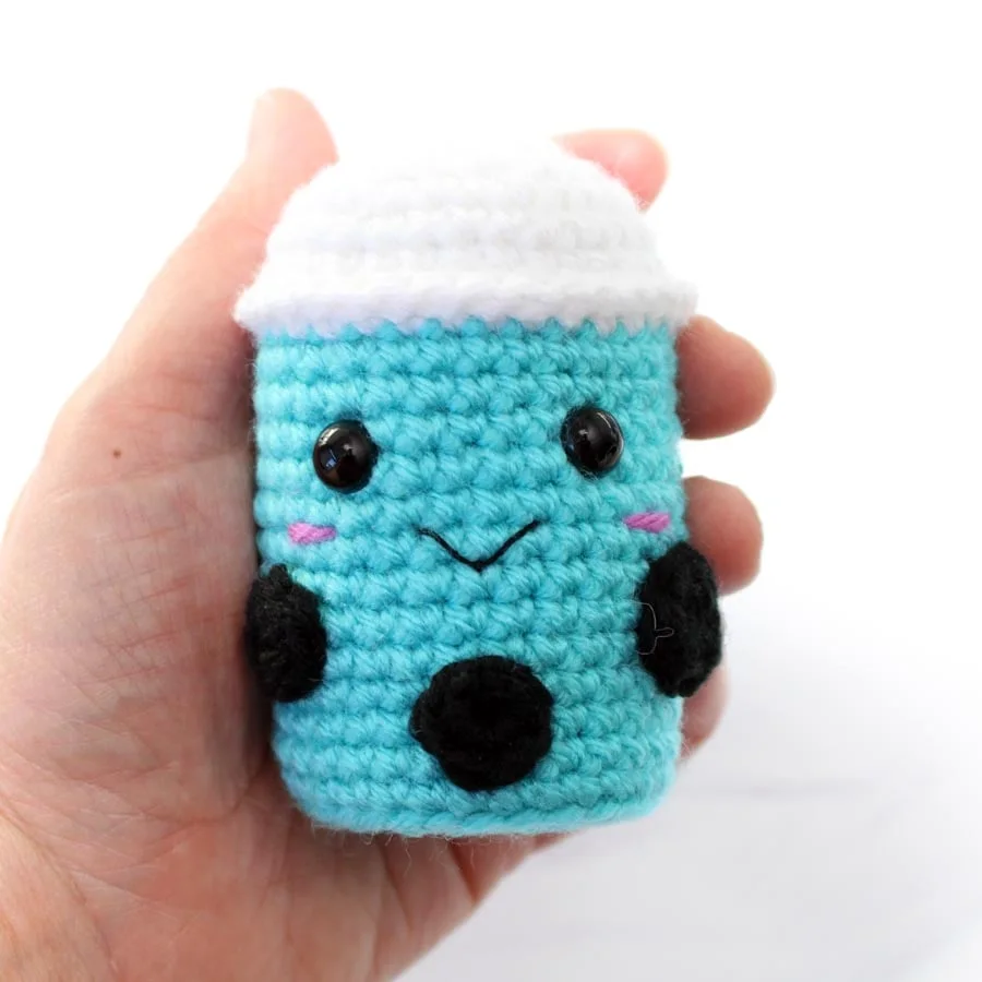 mini boba tea amigurumi in a hand
