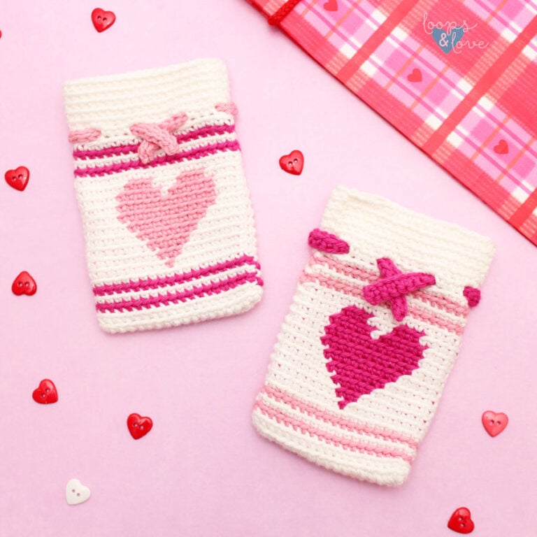Crochet Heart Drawstring Bag- Free Crochet Pattern