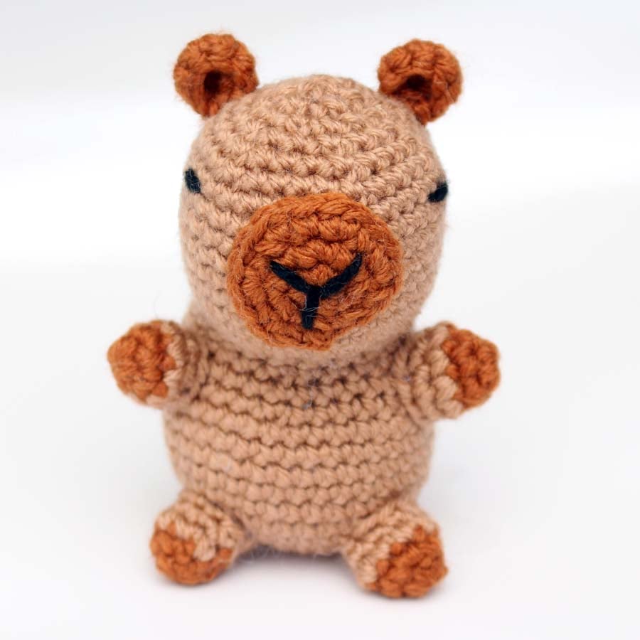 finished capybara amigurumi with no hoodie