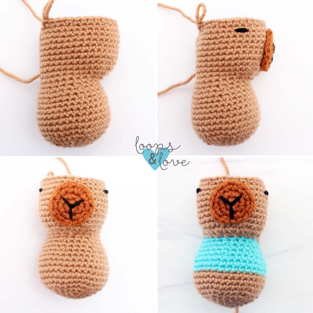 step by step collage showing how to add the capybara face